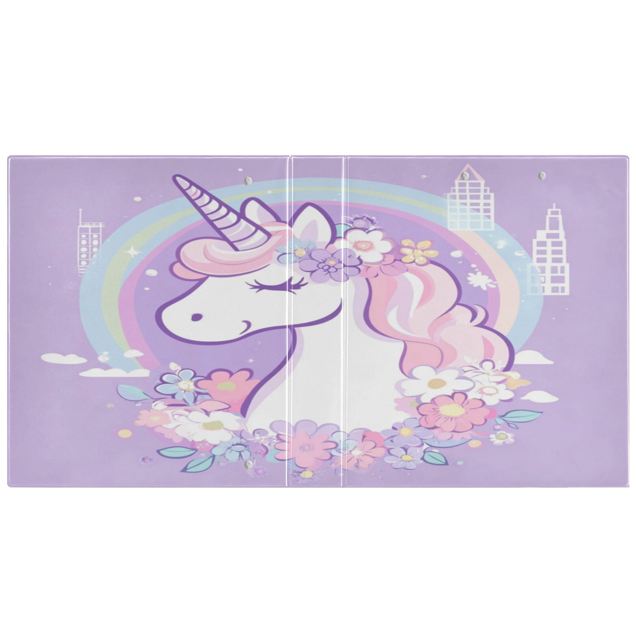 WOBOGO Cute Unicorn Purple Pattern File Folders Extra Large Capacity to Hold 200 Sheets of Documents Hard Shell Ring Binder for School Home Office