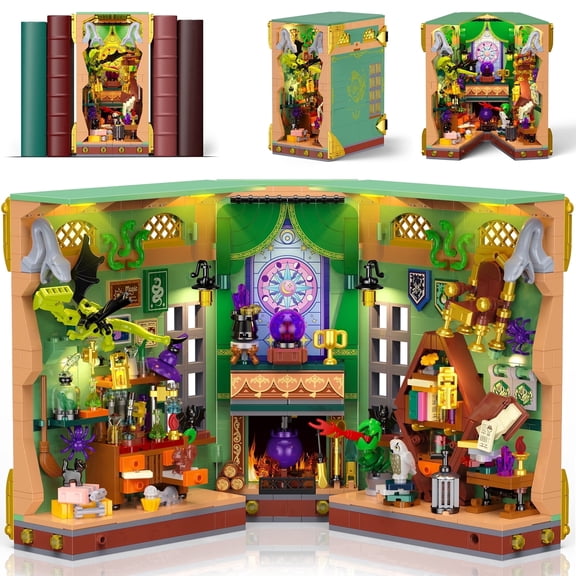 Magic Potion Book Nook Building Block Kit with Light, 1033 PCS DIY Miniature Bookend House, Building Brick Toy Gift for Home Decor Bookshelf, Kids & Adults Age 8