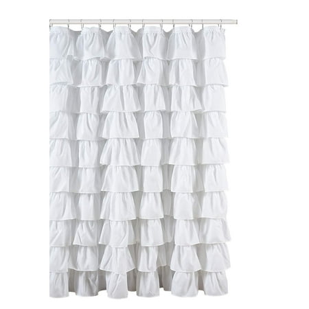 Ruffled White Fabric Shower Curtain Walmart Com