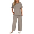 thumbnail image 6 of gbyLJF Two Piece Sets for Women Summer Travel Vacation Outfits Short Sleeve Casual Set Wide Leg Pants Sweatsuit with Pockets, 6 of 9