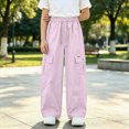 thumbnail image 5 of Zuwimk Girls Wide Leg Pants High Waisted Soft Stretchy Sweatpants with Pockets School Sport(Pink,11-12 Years), 5 of 5
