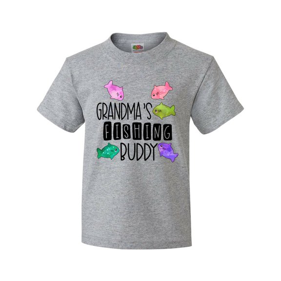 Inktastic Grandma's Fishing Buddy with Colorful Fish Youth T-Shirt