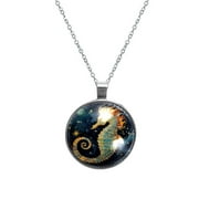 Hippocampus Elegant Glass Circular Pendant Necklace - Stylish and Trendy Jewelry for Women