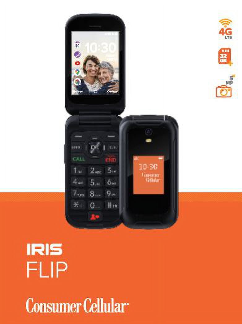 Consumer Cellular Iris, 8GB, Black - Flip Phone