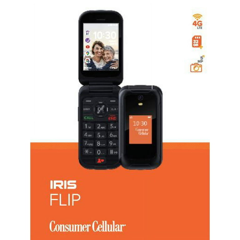 Consumer Cellular Iris, 8GB, Black - Flip Phone 