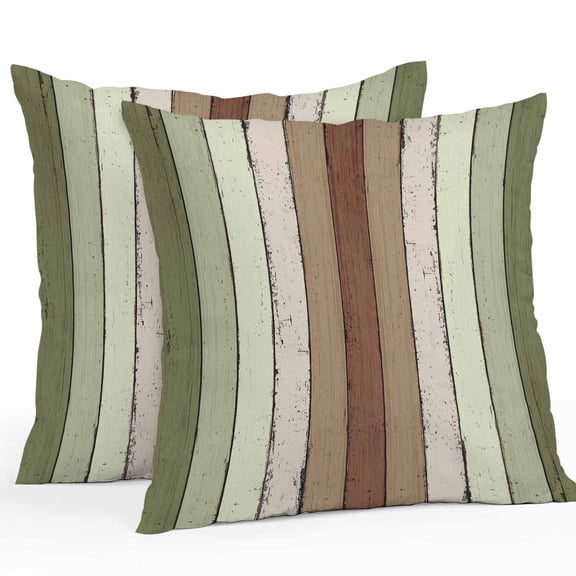 Throw Pillow Covers 26x26 Inch Set of 2, Sage Green Waterproof Outdoor Pillow Covers, Farmhouse Wood Grain Vintage Brown Striped Decorative Cushion Pillowcases for Couch, Sofa, Bed, Garden, Patio