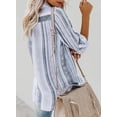 thumbnail image 3 of QWZNDZGR Womens V Neck Striped Roll up Sleeve Button Down Blouses Top, 3 of 5