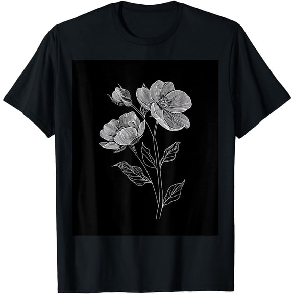 Floral Simplicity Minimalist Black & White Flowers T-Shirt