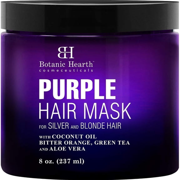 Botanic Hearth Purple Hair Mask for Silver and Blonde Hair – 8 oz – Toning Hair Treatment with Coconut Oil, Bitter Orange, Green Tea & Aloe Vera – Made in USA – Hydrating & Nourishing Mask for Color-