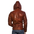 thumbnail image 3 of Luis Leather Mens Brown Lambskin Genuine Leather Motorcycle Jacket for Men - Hoodie Jacket Undetachable Hood, 3 of 4