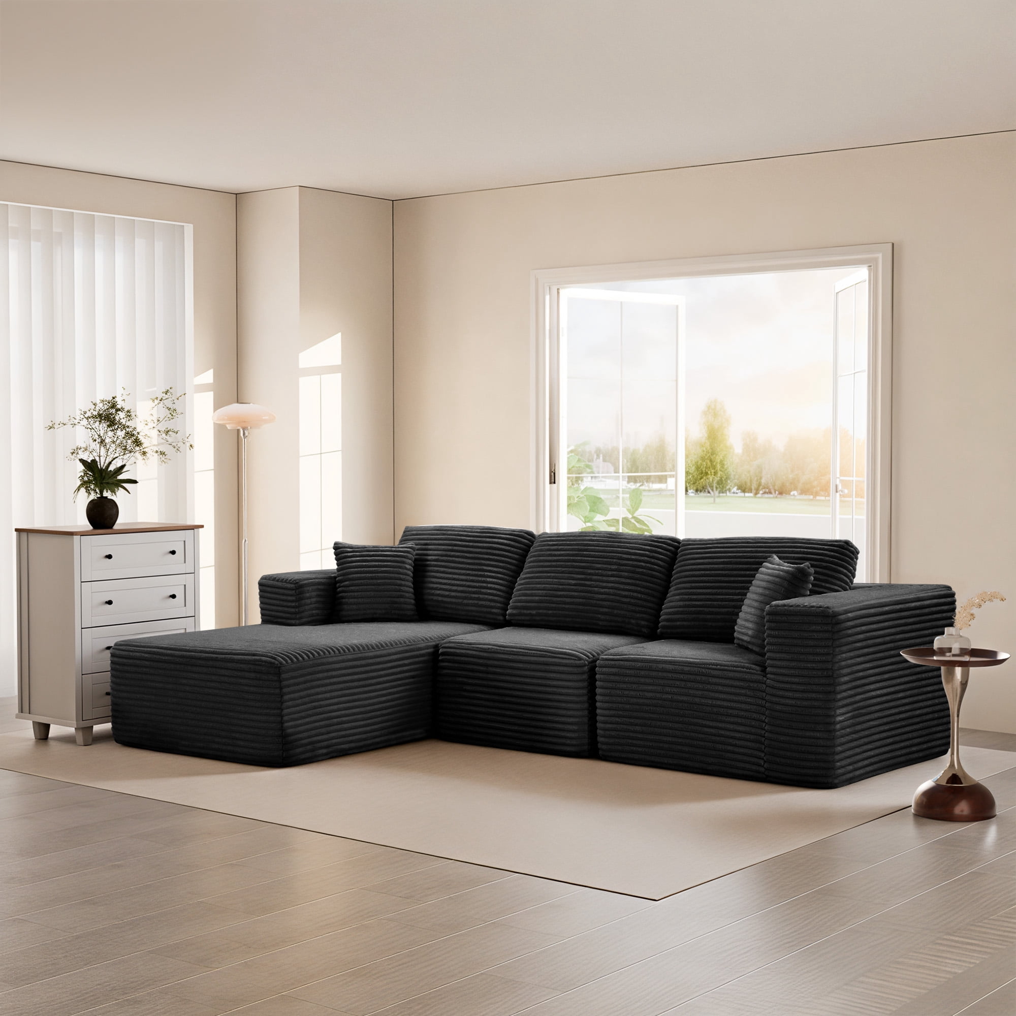 MAYEERTY 104" Oversized Modular Sectional Sofa, Corduroy DIY Couch with Chaise Lounge & 2 Pillows, 1200LBS Load for Living Room