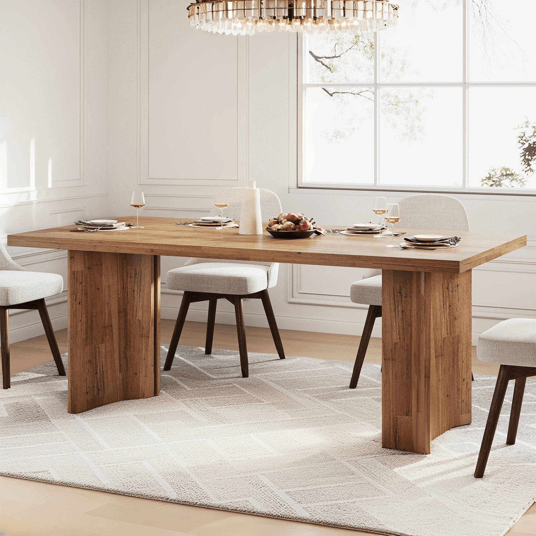 Tribesigns 63" Dining Room Table for 4-6, Wood Rustic Dinner Table for Kitchen, Walnut
