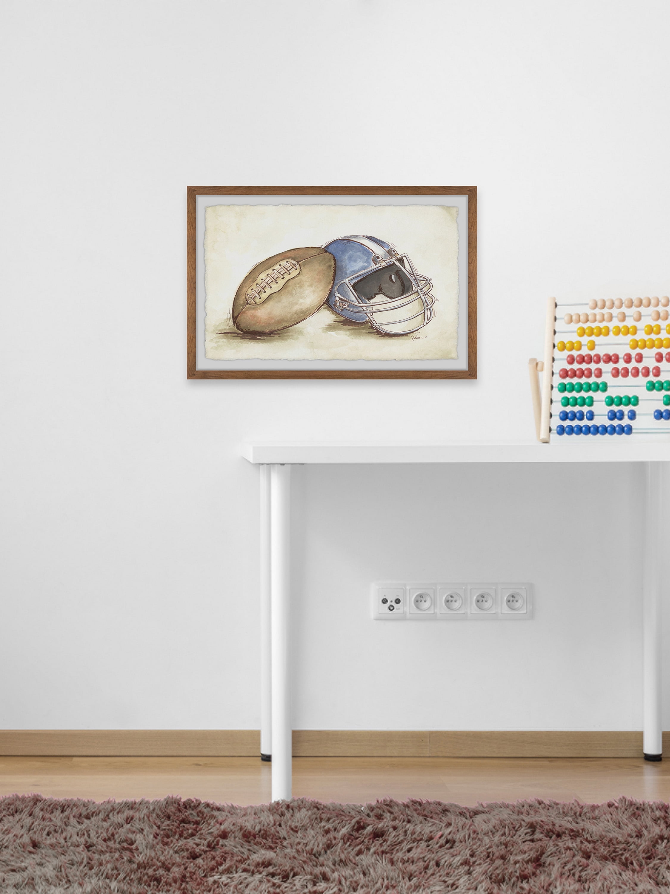 Marmont Hill Football Gear By Reesa Qualia Framed Wall Art, 24.00" x 1.50"