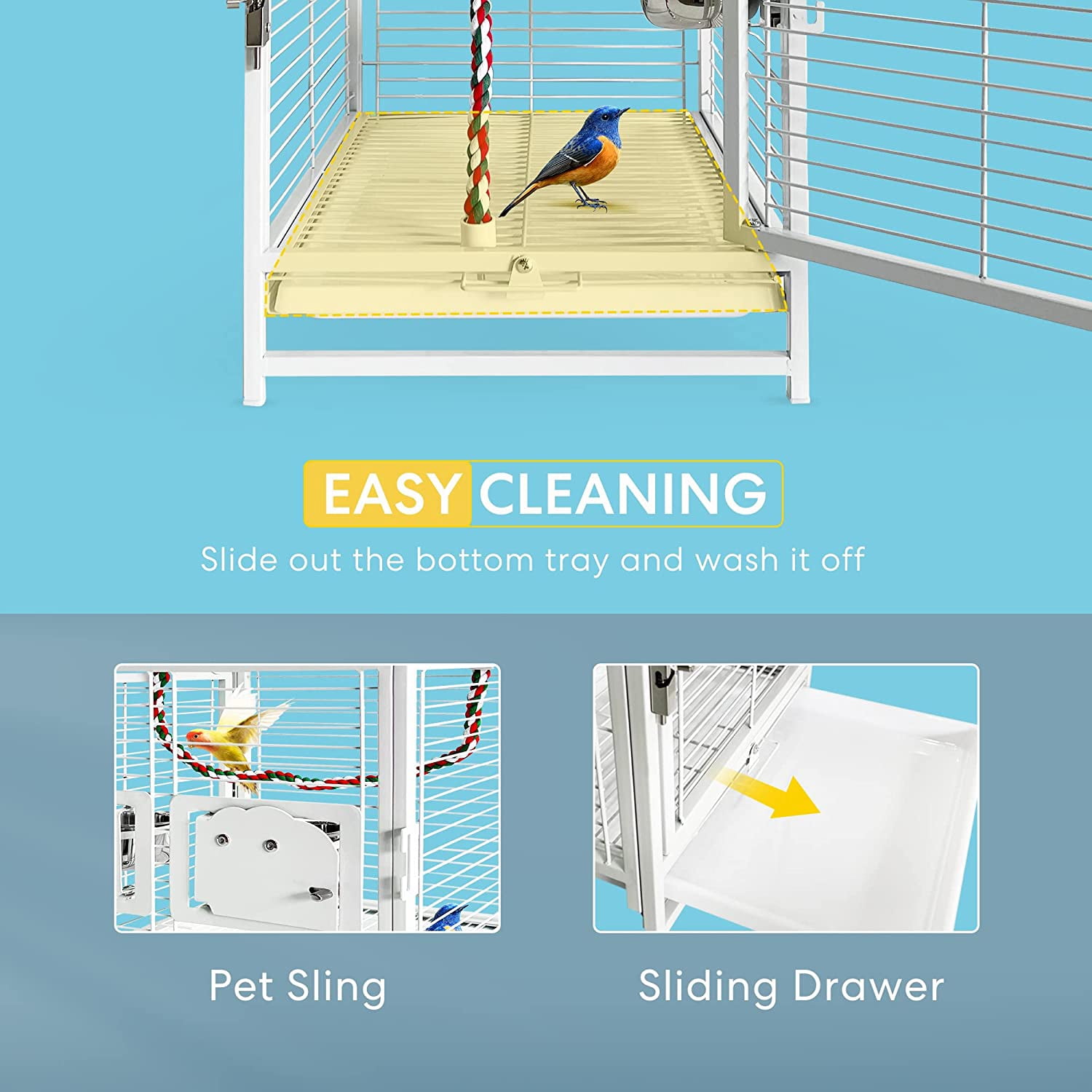 SPECSTAR 19 Inch Wrought Iron Bird Travel Carrier Cage for Parrots Conures Lovebird Cockatiel Parakeets White