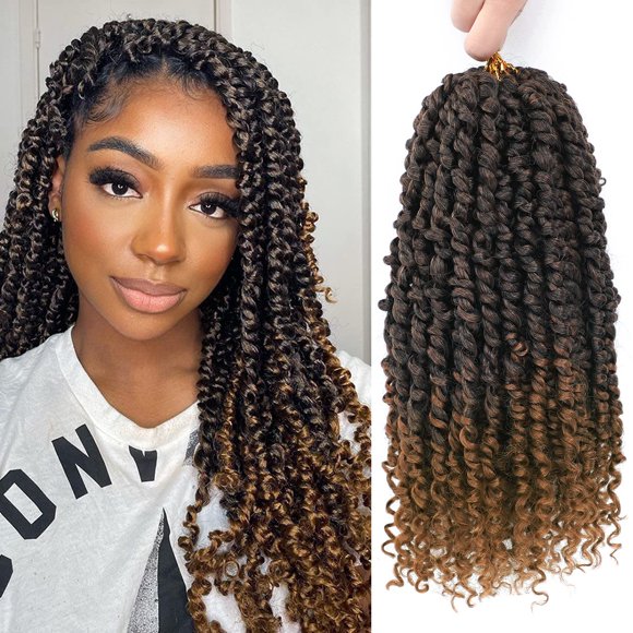 Nice One Pre-Twisted Passion Twist Hair 14 Inch, Short Passion Twist Crochet Hair for Women 8 Packs Ombre Brown Pre-Looped Passion Twists Braiding Synthetic Hair Extensions (14inch,T30#)