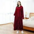 thumbnail image 4 of TOPCHANCES Womens Flannel Hooded Long Robe, Winter Thick Warm Bathrobes with Pockets & Zipper, (Burgundy, XL), 4 of 9
