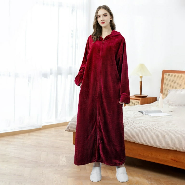 Women Men Winter Plus Size Flannel Robe Extra Long Hooded Warm