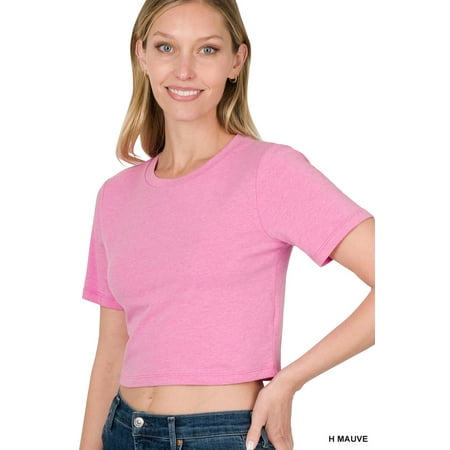

Zenana Women s Short Sleeve Round Neck Cropped Tee Shirts Top (S-XL)