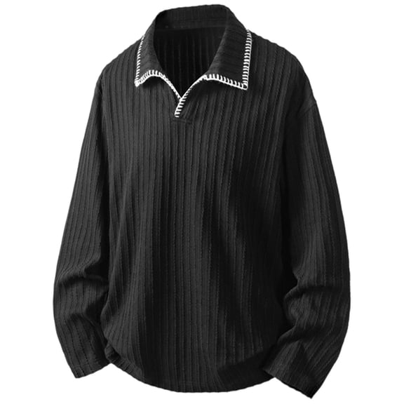 WAYUTE Mens Polo Shirts Retro Long Sleeve Shirt Textured Stripe Knit Fabric Business Versatile Comfort Fit T Shirt Casual Summer