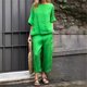 thumbnail image 2 of Conjunto de dos piezas de cuello redondo, camisa de manga corta suelta, Top de pierna ancha con bolsillo, pantalones informales, traje elegante de oficina, moda, 2024, 2 of 5