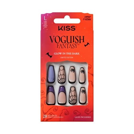 KISS Voguish Fantasy Halloween Press On Nails, ‘Moonlit Magic’, Long Coffin, 28 Count