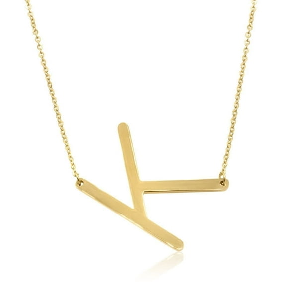 DESIGNICE K Initial Sideways Necklace for Women Hypoallergenic Tarnish Resistant for Daily Wear Party Wedding Fashion Jewelry Accessory Gift for Her,Gold,18"
