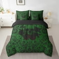 thumbnail image 2 of Gothic Skull Bedding Set 7 Piece Full Green Black Damask Floral Roses Comforter Set With Sheets Halloween Skull Skeleton Bed In A Bag For Adults Men,Goth Hippie Skull Bed Set, 2 of 5
