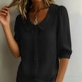 thumbnail image 5 of VBVC Women's Peter Pan Collar Top,Button Down 3/4 Puff Sleeve Shirt for Women,Ladies Lightweight Office Workwear Blouse,Black,S-2XL, 5 of 10