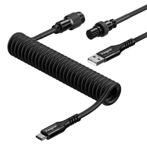 Fasgear Coiled USB C Keyboard Cable, 1.8m/6ft Type C to Type A keyboard Cable with Metal Aviation Connector, 18W Fast Charging, Designed for USB-C Mechanical / Custom / DIY / Gaming Keyboard(Black)