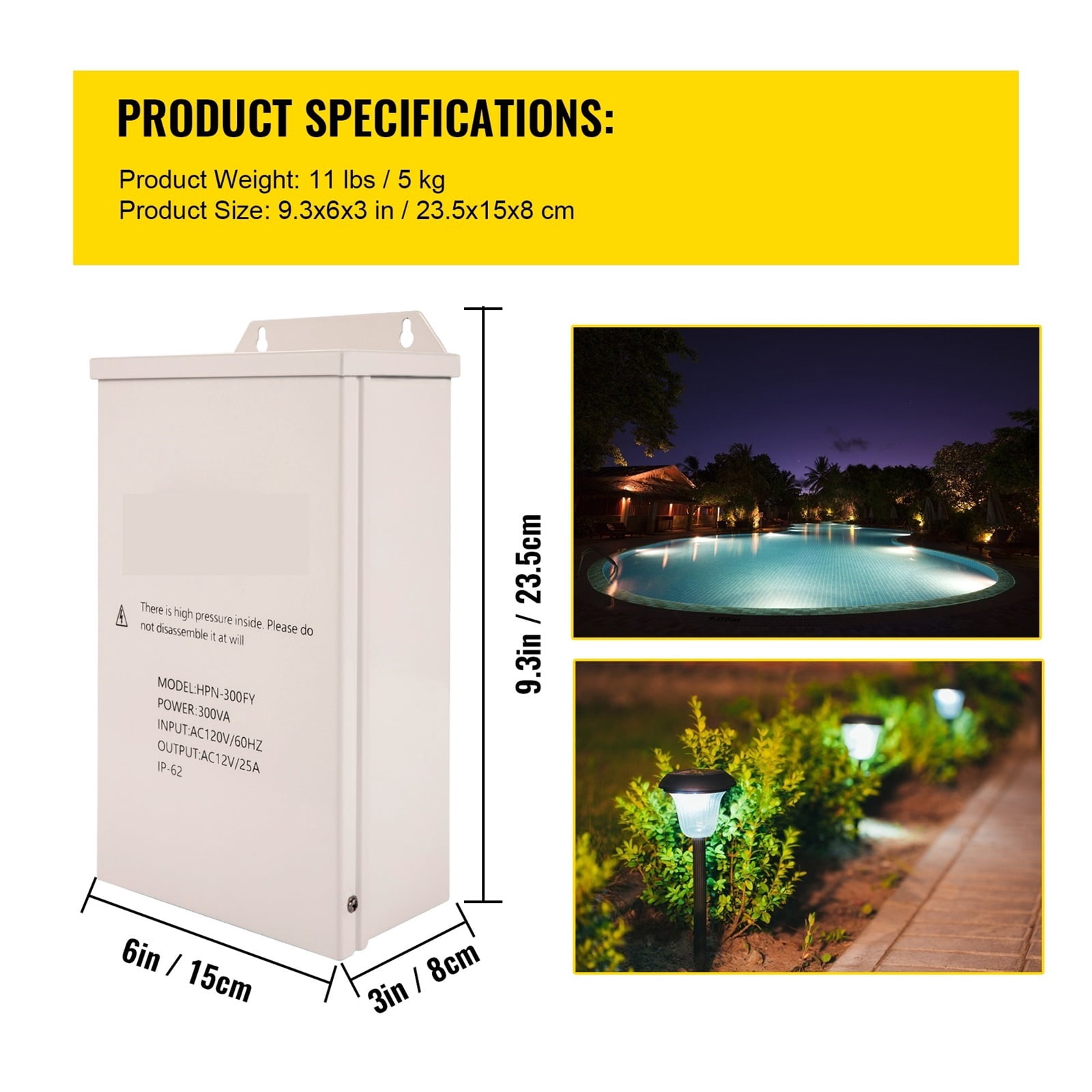 Low Volta Transformer 100/300W Outdoor Landscape Lighting Transformer Weatherproof Pool/Spa/Landscape Lighting Spotlight ,Applications Widely