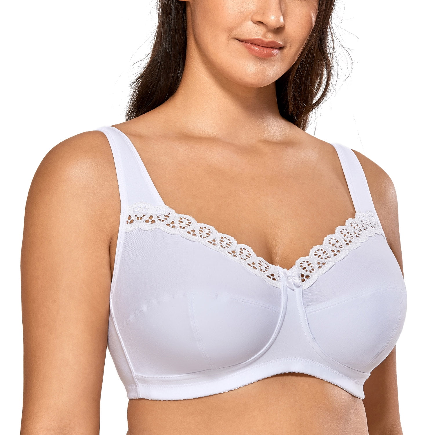 DELIMIRA Womens Plus Size Support Unlined Embroidered Lace Front Close Underwired Bra 