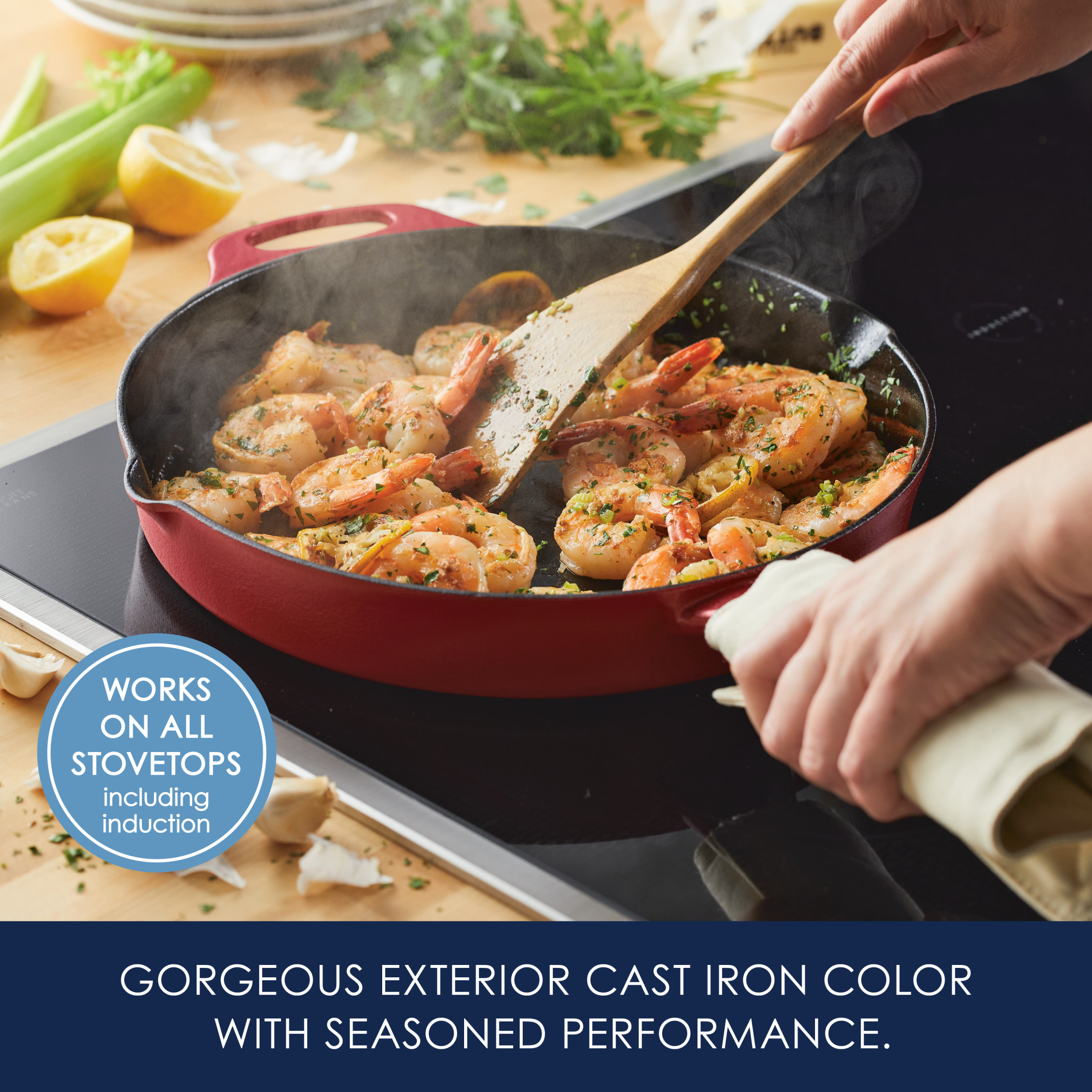 Rachael Ray NITRO 12-Inch Cast Iron Skillet, Red photo 2