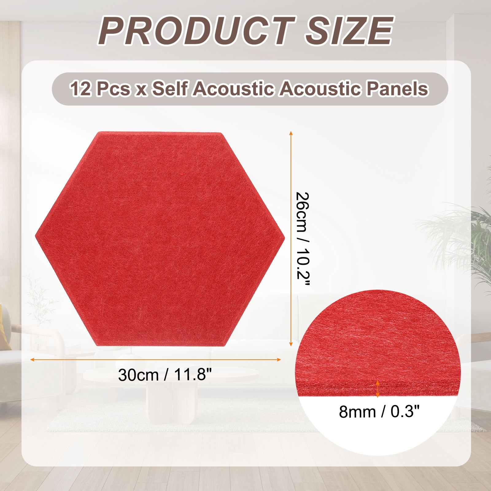 Uxcell 12pcs Acoustic Panels 10.2" x 11.8" x 0.3" Hexagon Self Adhesive Sound Proof Wall Panels High Density Sound Deadening Foam Panel for Home Office Recording Room Studio, Red