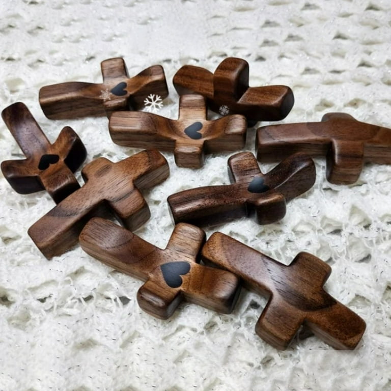 Pnellth Olive Wood Pocket Cross Smooth Texture Pocket-sized Stress Relief  Spiritual Companion Cross My Heart Encouragement Gift Wooden Cross Across