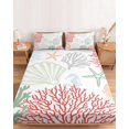 thumbnail image 2 of Twin XL Size Fitted Sheet Set - Red Sage Green Coastal 2 Piece Bedding Sets 16" Deep Pocket Fitted Sheet with 1 Pillowcases, Summer Beach Coral Shell Ocean Brushed Microfiber Hotel Luxury Bed Sheets, 2 of 9