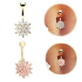 thumbnail image 3 of xeoereki Flower Cubic Zirconia Belly Button Ring Navel Bar Barbell Body Piercing Jewelry Golden + White, 3 of 8