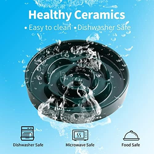 8.66 in Green Ceramic Slow Feeder Dog Bowl for Medium and Large Breed,Pet Feeding Dog Food Water Dish Heavy Weighted,Puppy Bowl for Fast Eaters,Puzzle Slow Eating Dish Modern Cute