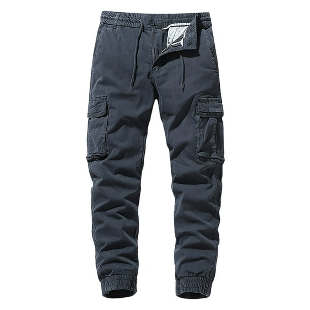 PEASKJP Men's Outdoor Cargo Pants Cotton Casual Relaxed Fit Work Pants with  Multi-Pocket,Gray 30 