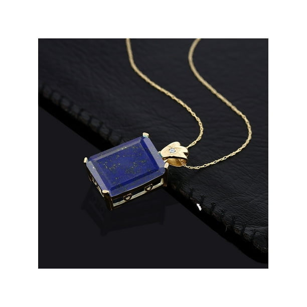 きりんネックレス2点 Gem Stone King 14.05 Ct Emerald Cut Blue Lapis 18K Yellow