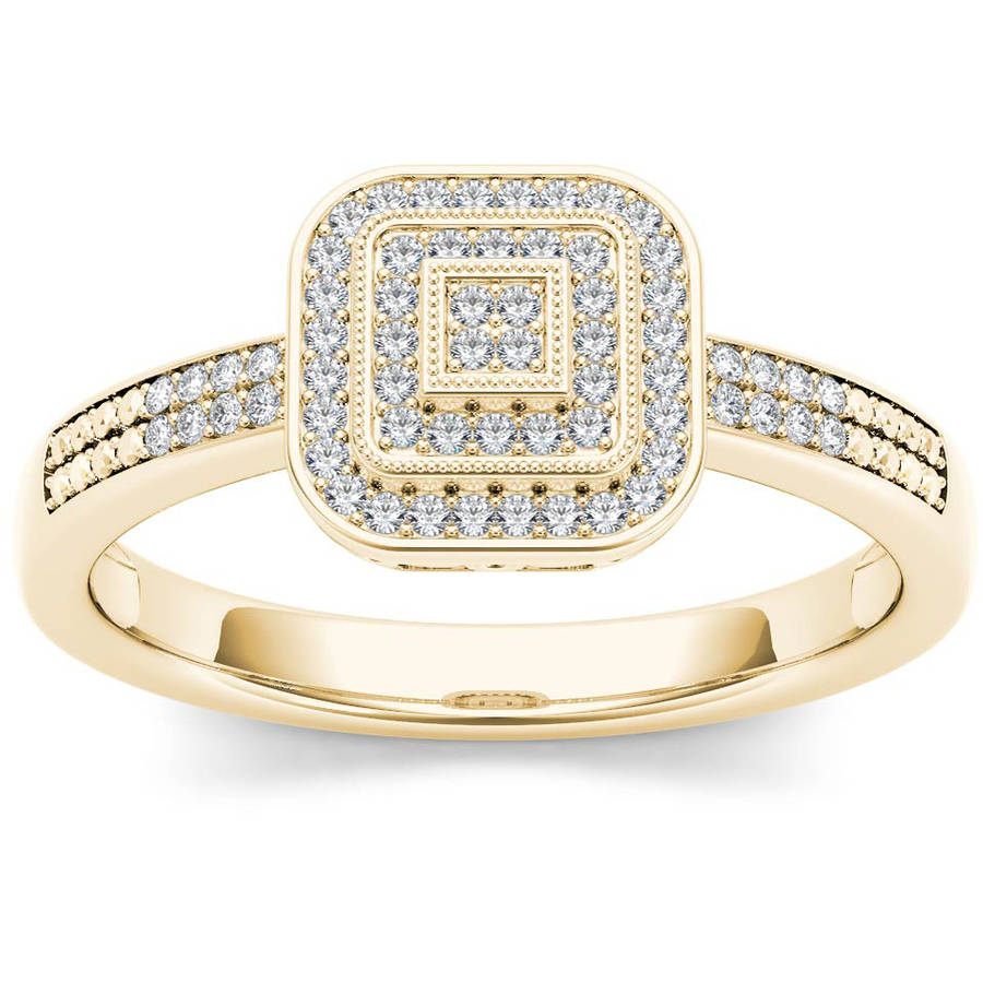 Imperial Diamond 1/6 Carat T.W. Diamond Double Halo Cluster 10kt Yellow Gold Engagement Ring