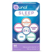 Qunol Sleep Support, 5 in 1 Non-Habit Forming Sleep Aid, Supplement with time-released Melatonin 5mg, Ashwagandha, GABA, Valerian Root, L-Theanine, 60ct Capsules