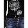 thumbnail image 4 of DYMADE Women Lace Long Sleeve Knit Fabric Slim Round Neck Print Splice Pullover T-Shirt, 4 of 4