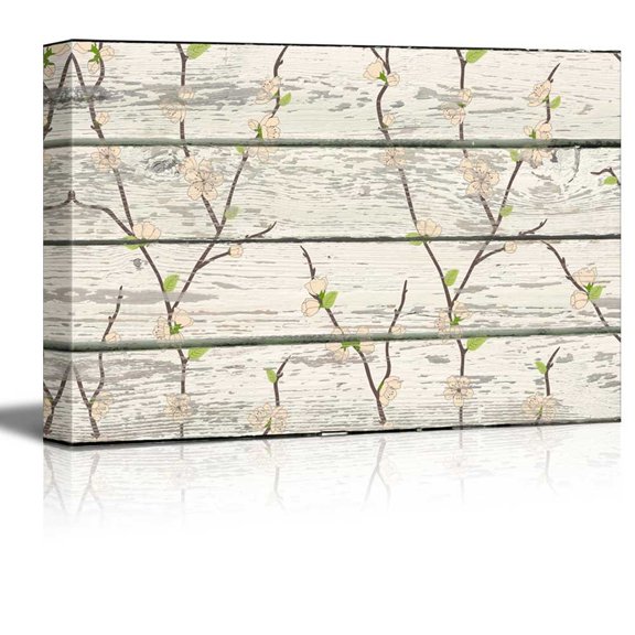 wall26 - Cherry Blossom Pattern Artwork - Rustic Canvas Wall Art Home Art - 12x18 inches