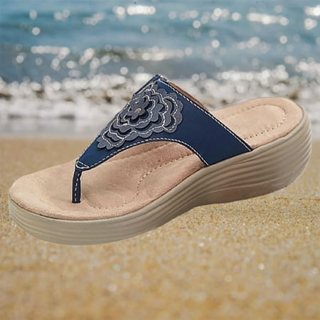 

Dpityserensio Women s Comfortable Flip-Flops Sandals with A Buckle and Low Wedge Heel Casual Slippers Summer Women Sandals Clearance Blue 9(42)