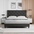 thumbnail image 2 of Tamaño completo forrado marco de cama con cabecero, cama de plataforma in diamond pattern, soft fabric mattress foundation, no box spring required, easy to assemble, 2 of 8