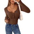 thumbnail image 1 of Camisa de Mujer PRETTYGARDEN Marrón Henley Ajustada M, 1 of 8