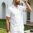 thumbnail image 5 of JTSRKL Mens Linen Short Sleeve Shirts Zip Collared Solid Lightweight Breathable Casual Tees Summer Business Vintage Relaxed Fit Tops White S, 5 of 7