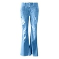 thumbnail image 4 of Bunenne Womens Straight Jeans Ripped Jeans Womens Stretchy Heart Printed Ripped Distressed Flare Jeans Denim Pants Ladies Casual Jeans Slim Fit Jeans for Women Womens Low Rise Jeans Light Blue M, 4 of 5