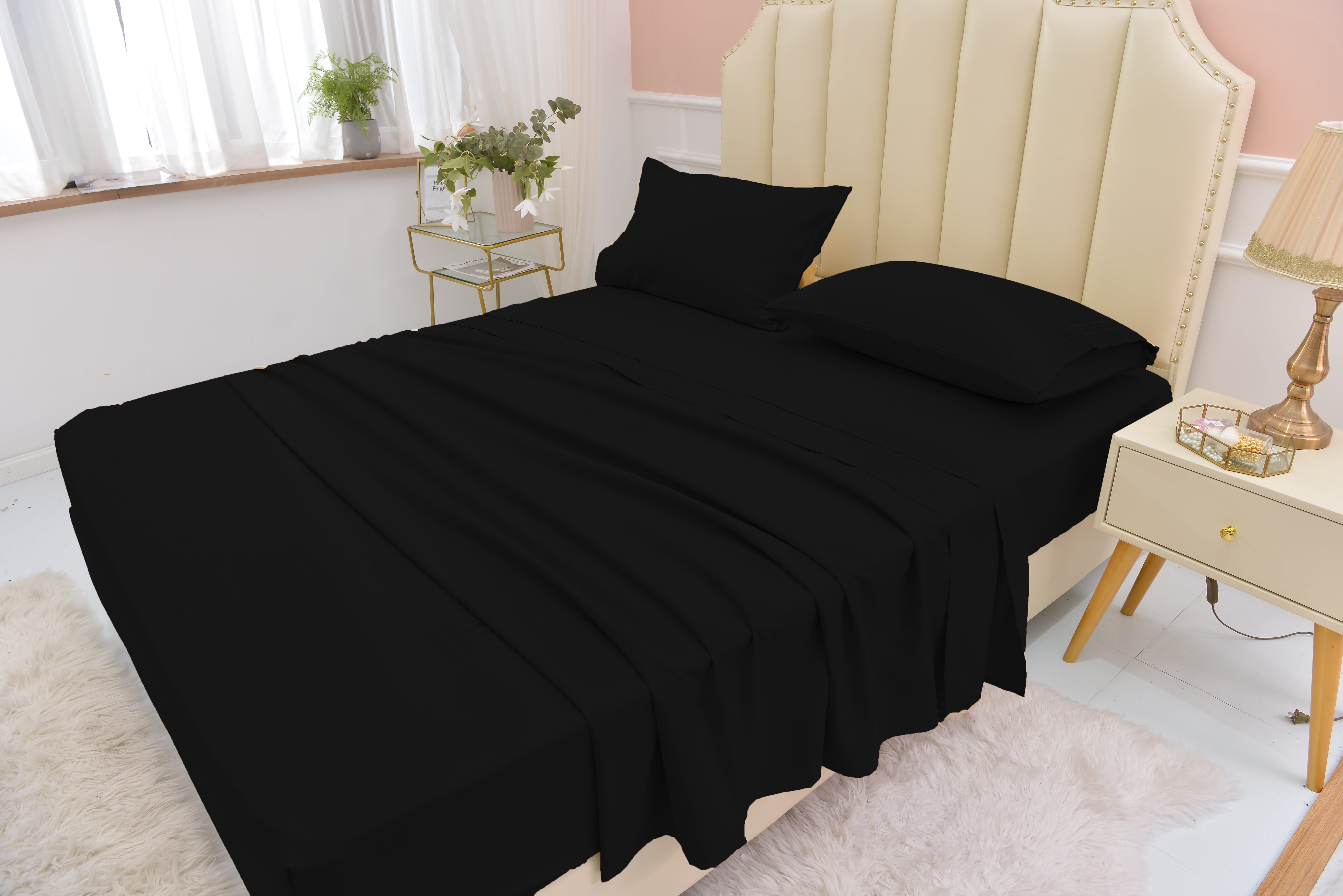 Full Size Bamboo Derived Rayon Bed Sheet Set - Softer than Cotton Sheets Full Size - Wrinkle Free - 16" Deep Pockets - 4 Piece - 1 Fitted Sheet, 1 Flat, 2 Pillowcases Full Black