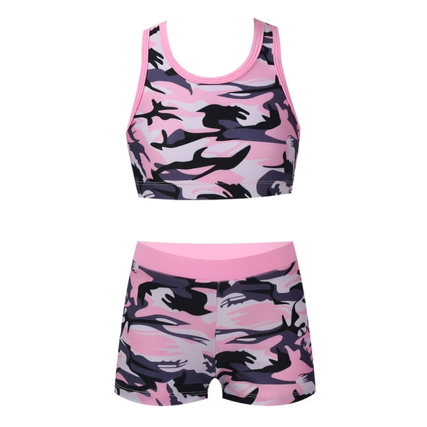 YEAHDOR Girls 2Pcs Leopard Prints Activewear Set Crop Top Vest with